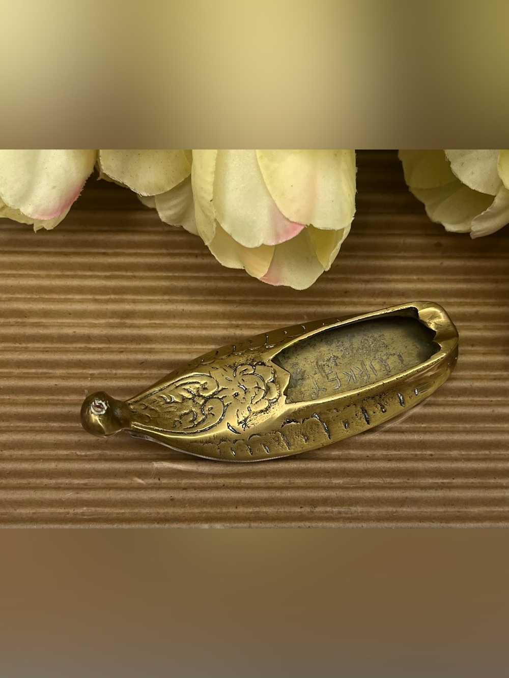 Vintage Brass Shoe Ashtray, Turkish Etched Design